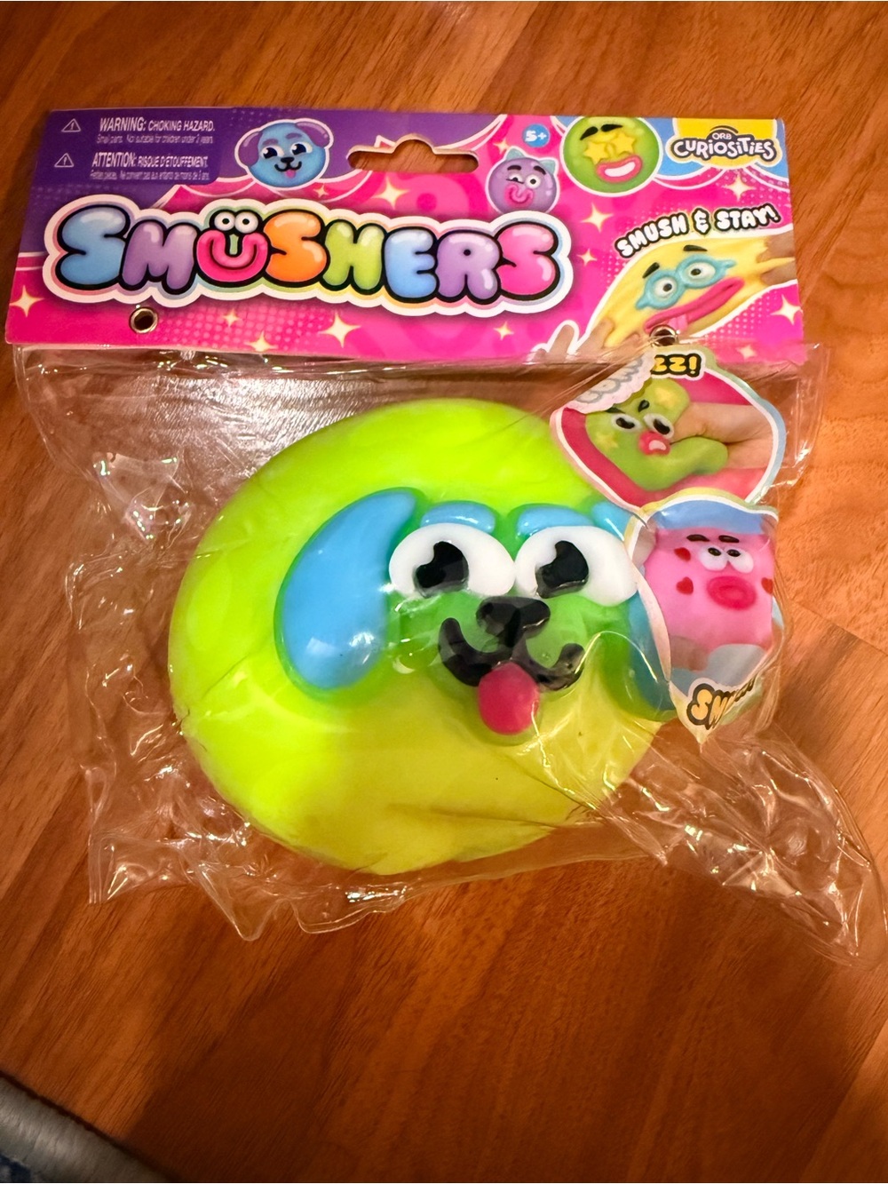 Smushers Neon Green & Blue Squeezable Dog Face